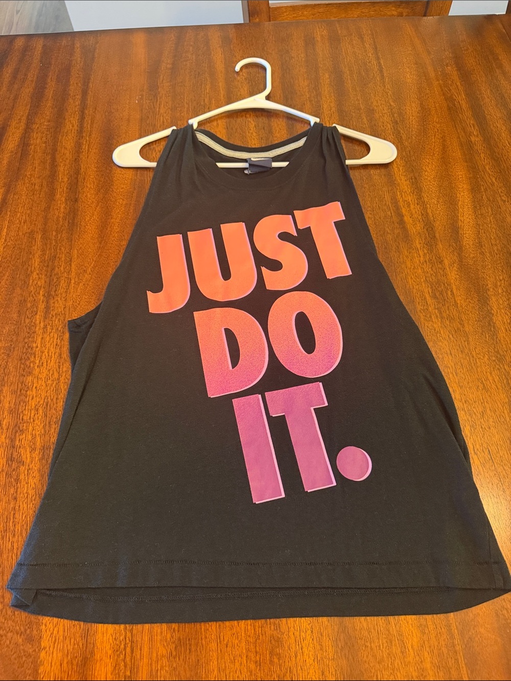 Nike Black Tank Top with Pink-to-Orange Gradient "JUST DO IT." Graphic